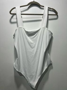 nuuds White Square Neck Bodysuit with Wide Straps